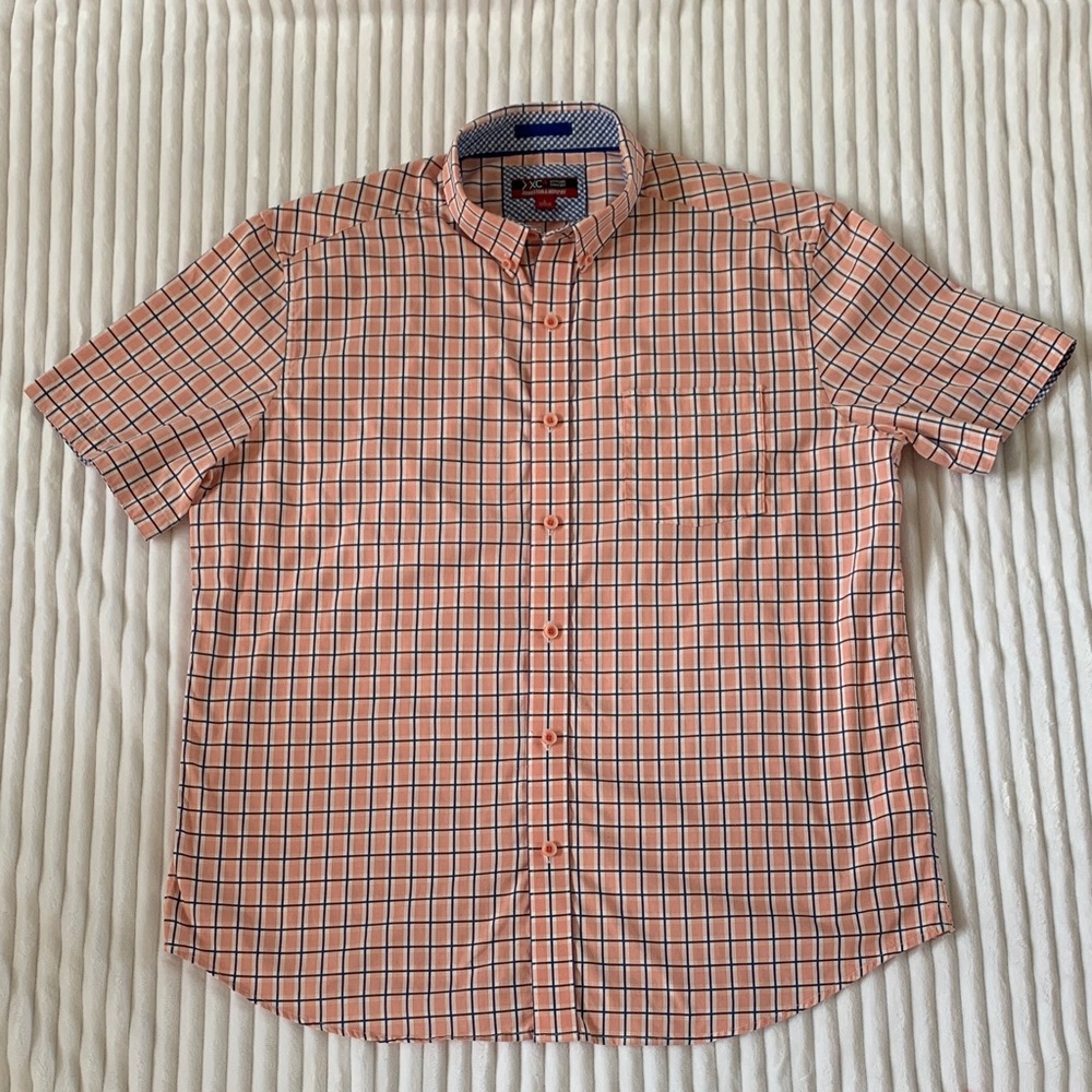 Johnston & Murphy Pink and Navy Windowpane Short-Sleeve Button-Down Shirt
